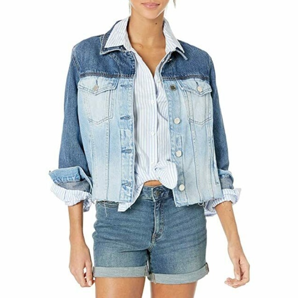 BLANK NYC Denim Jacket Womens Size Small Two Tone Blue Fray Hem NWT - Picture 1 of 10